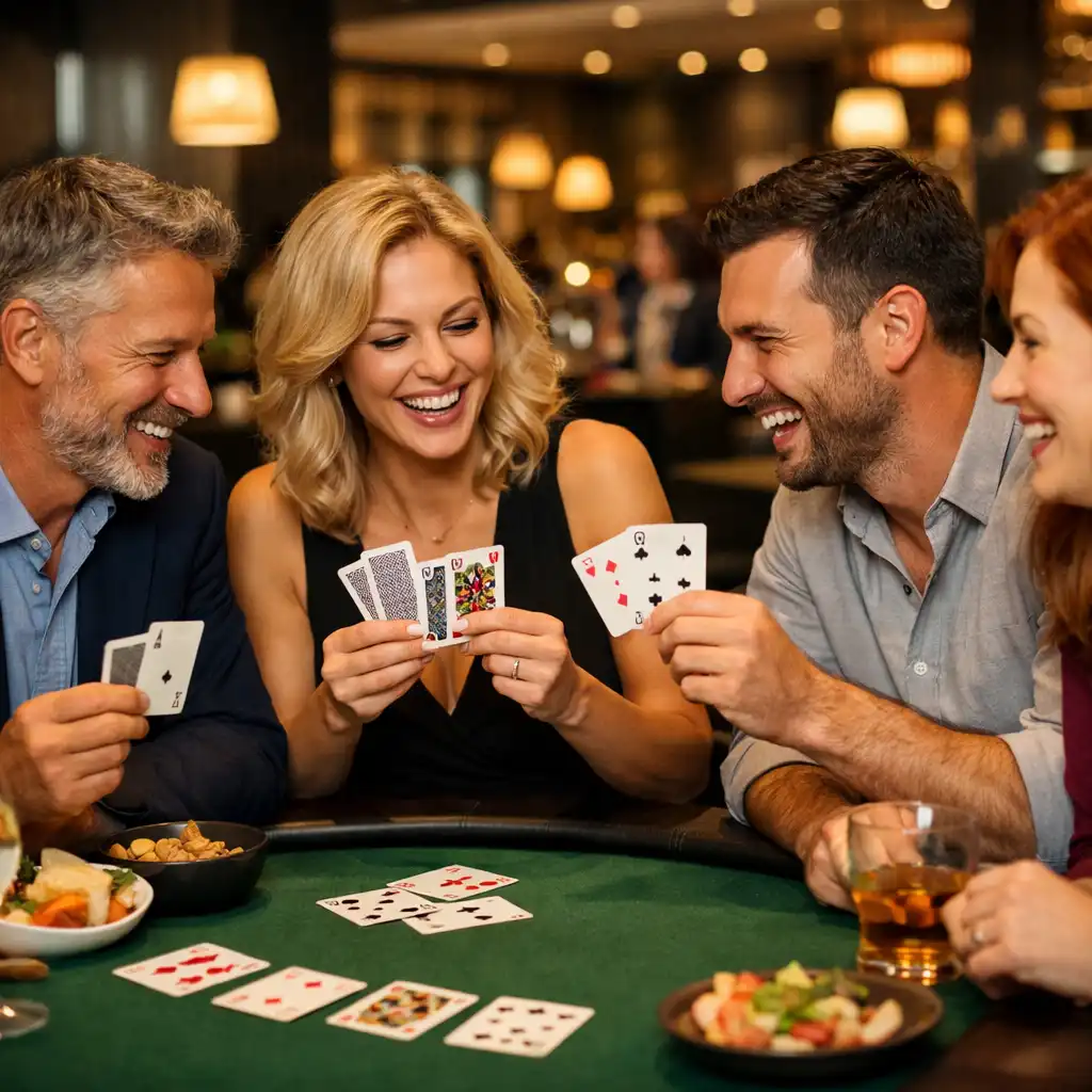 Skupina hostů při přátelském offline pokerovém večeru v Městském Klubu